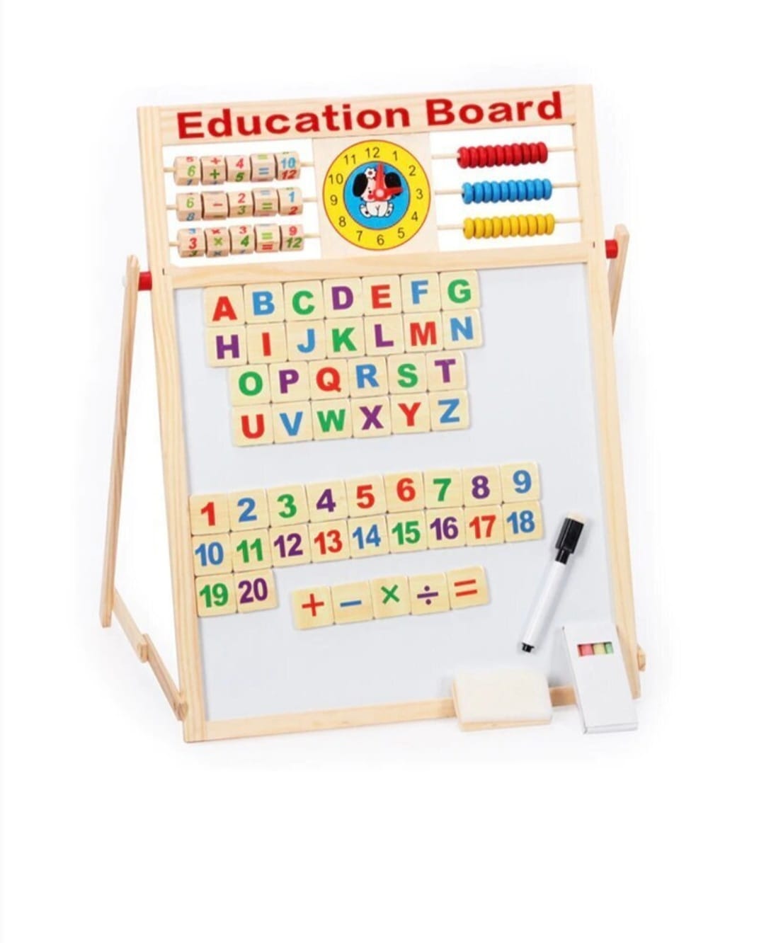 Tablita din lemn educativa, creativa, magnetica, cu socotitoare, alfabet, creta, Education Board 62 X 46cm