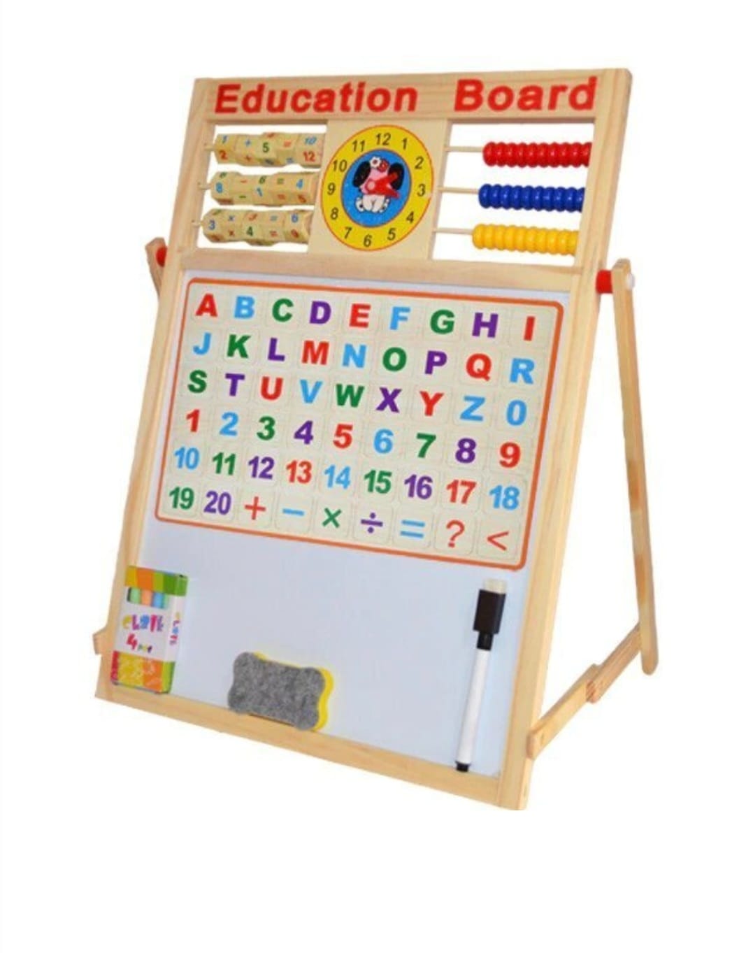 Tablita din lemn educativa, creativa, magnetica, cu socotitoare, alfabet, creta, Education Board 62 X 46cm