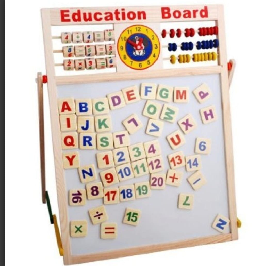 Tablita din lemn educativa, creativa, magnetica, cu socotitoare, alfabet, creta, Education Board 62 X 46cm