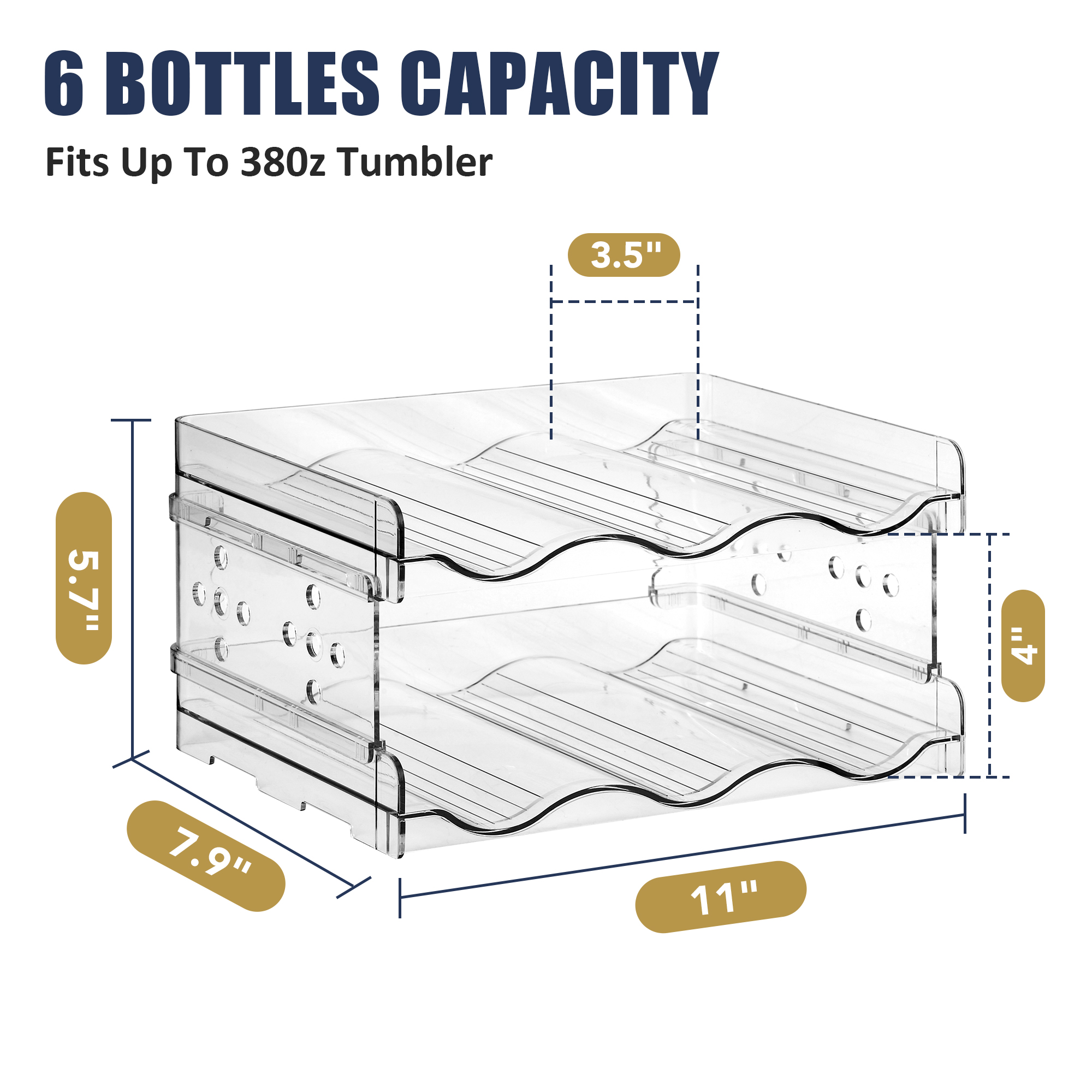 Set 2 Suporturi sticle apa si vin, capacitate 6 sticle, Depozitare In Frigider, Cabinet si Mese, Transparent, Plastic, 28x20x14.5 cm