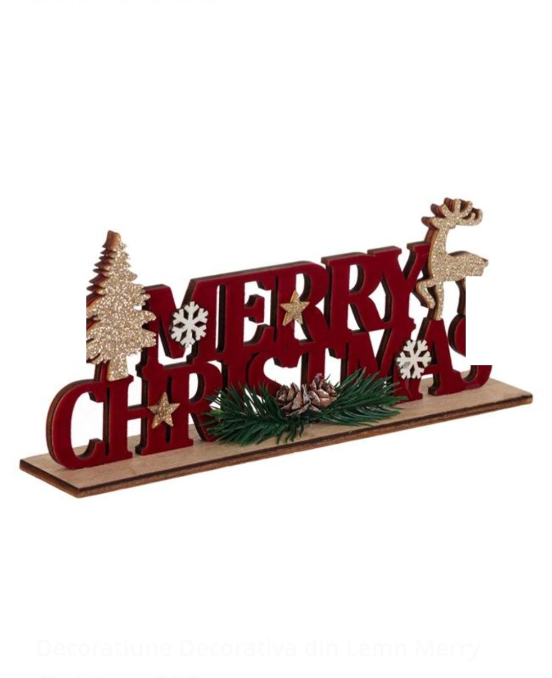 Decoratiune Decorativa din Lemn Merry Christmas 22.5 cm