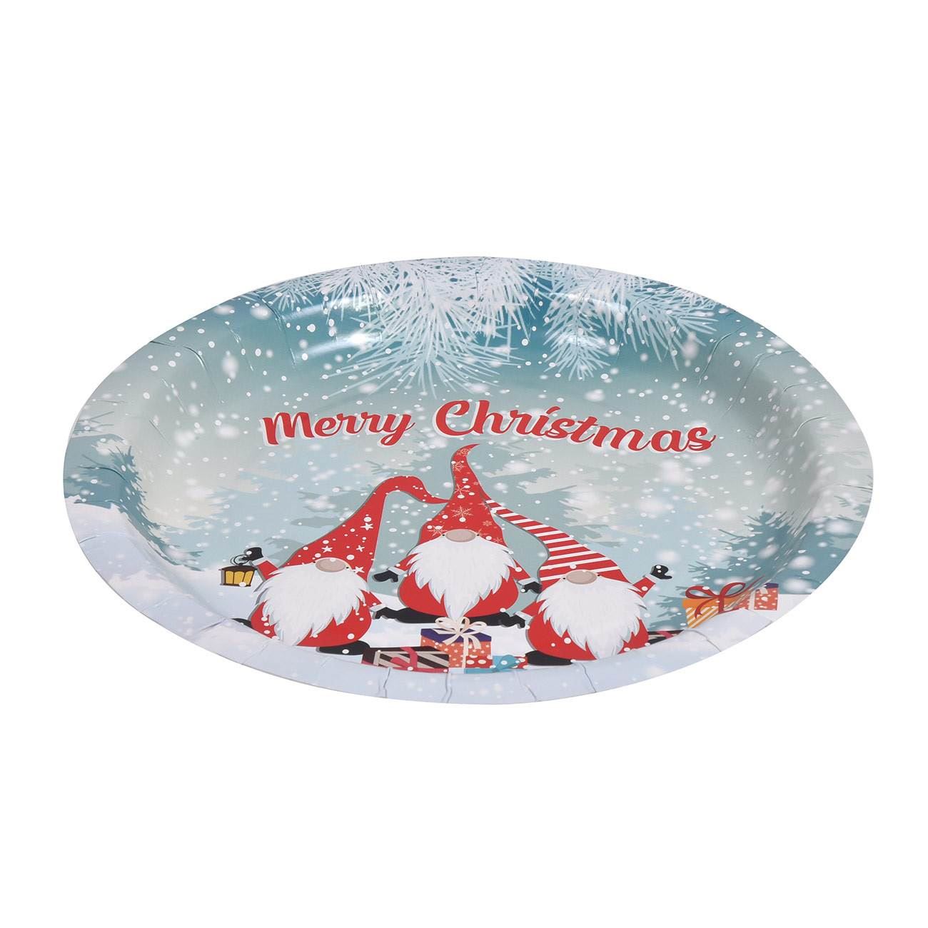 Farfurii din Carton de Craciun Gnome "Merry Christmas" 23cm - 10buc