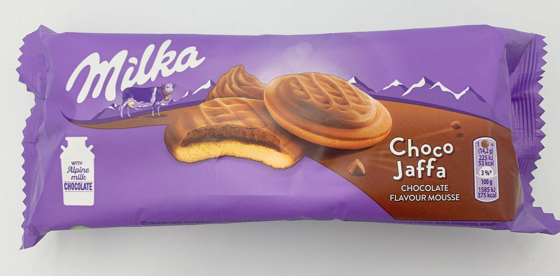 Biscuiti cu jeleu aroma de ciocolata Choco Jaffa Milka 147g