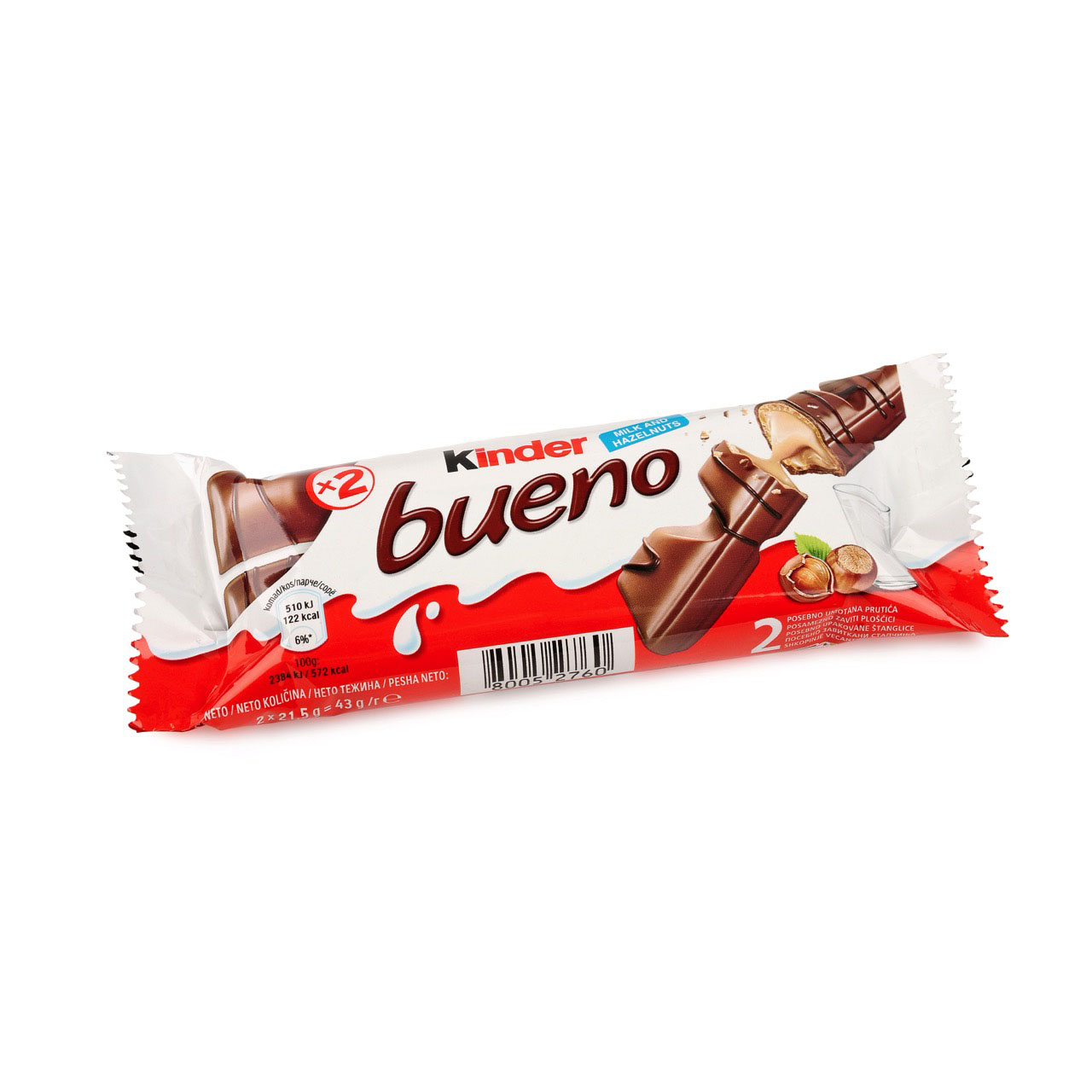 Pachet batoane de ciocolata Kinder Bueno, 12 bucati, 24 batoane, 516g