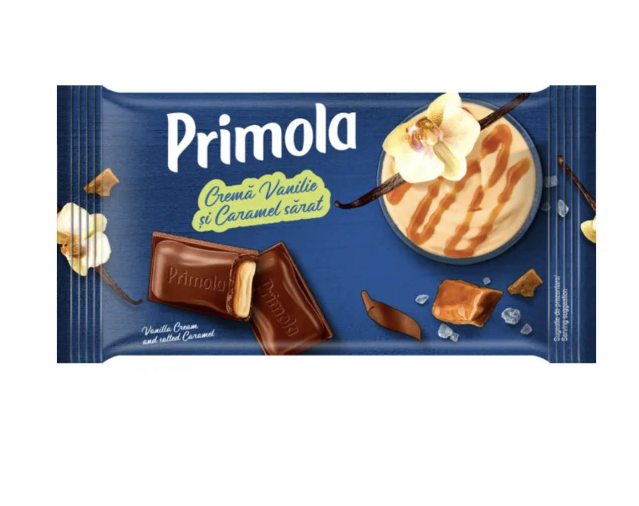 Ciocolata Primola cu crema de vanilie si caramel sarat 91.5g