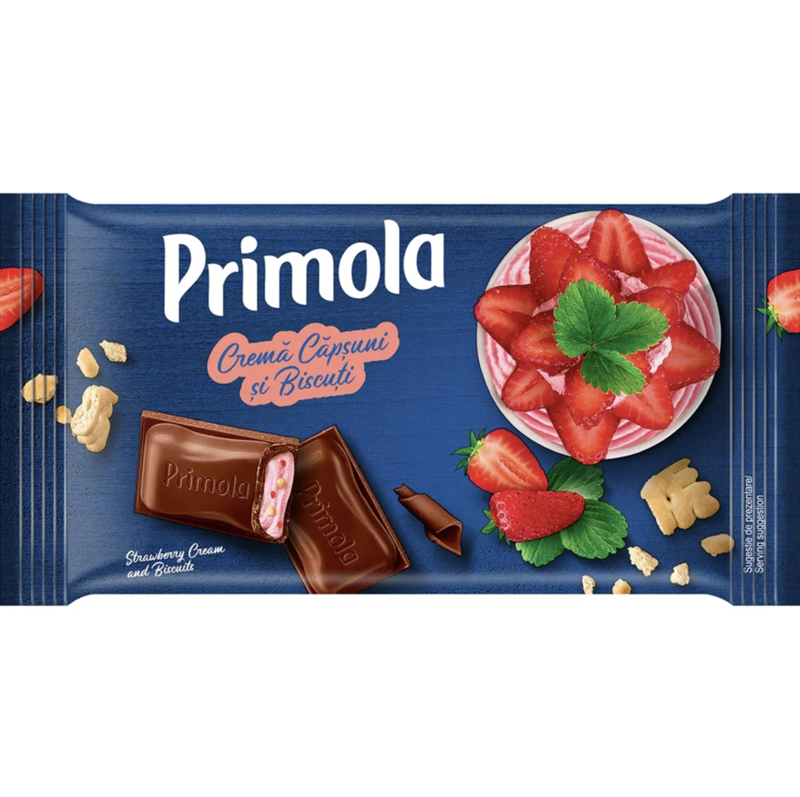 Primola | Ciocolata cu lapte si crema de capsuni si biscuiti 91g