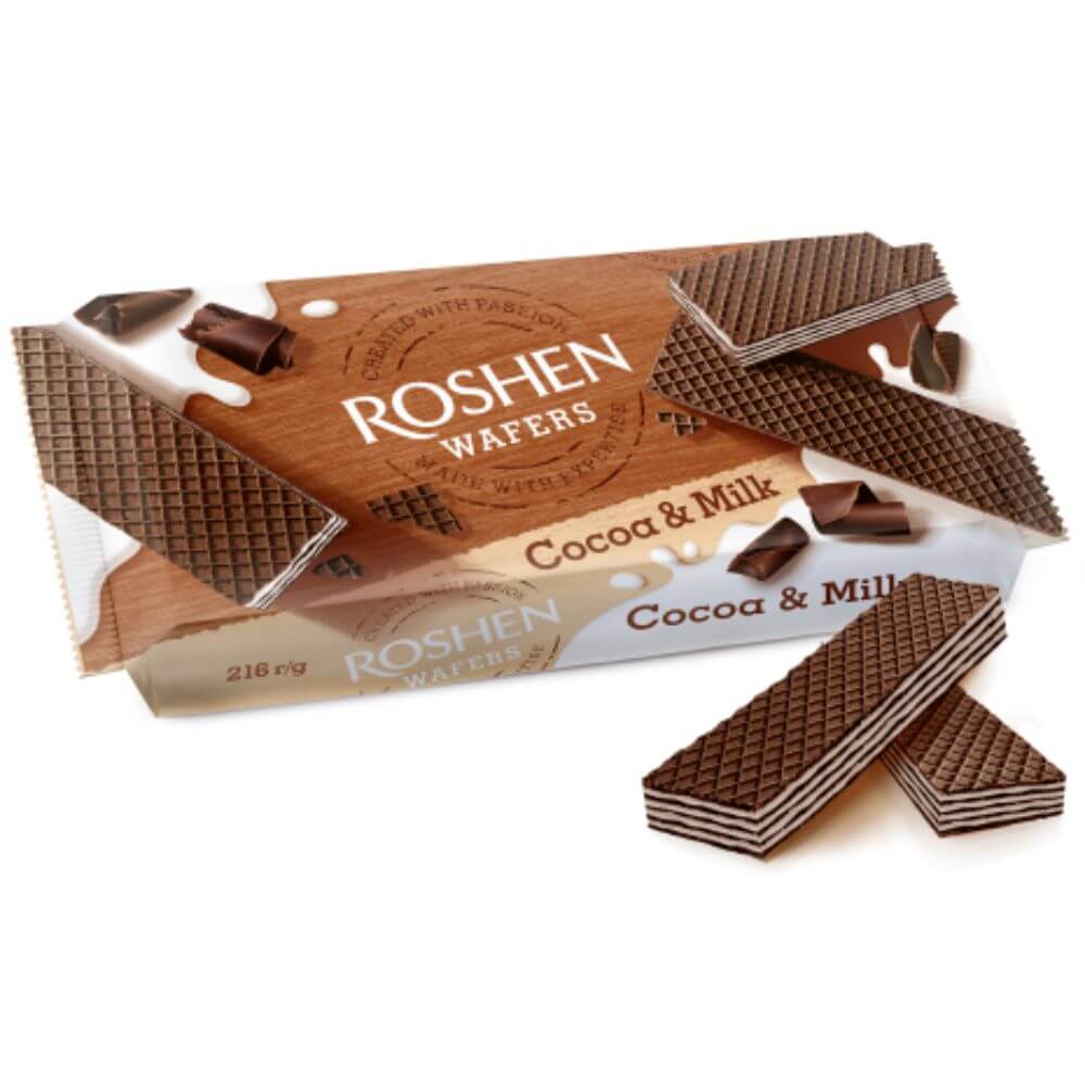 Napolitane Roshen, 216 g, Crema Cacao si Lapte