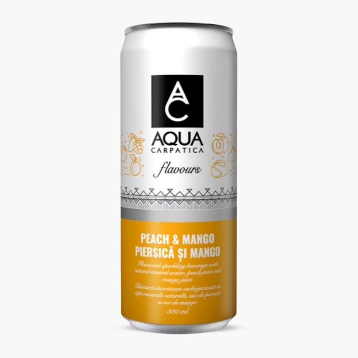 Apa minerala cu aroma de piersica si mango, Aqua Carpatica, 0.33l