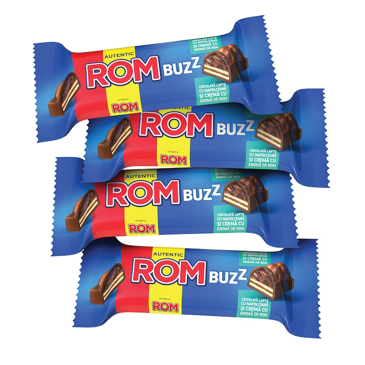 Baton de ciocolata cu napolitana si crema de Rom Buzz, 4buc x 50g, 200g