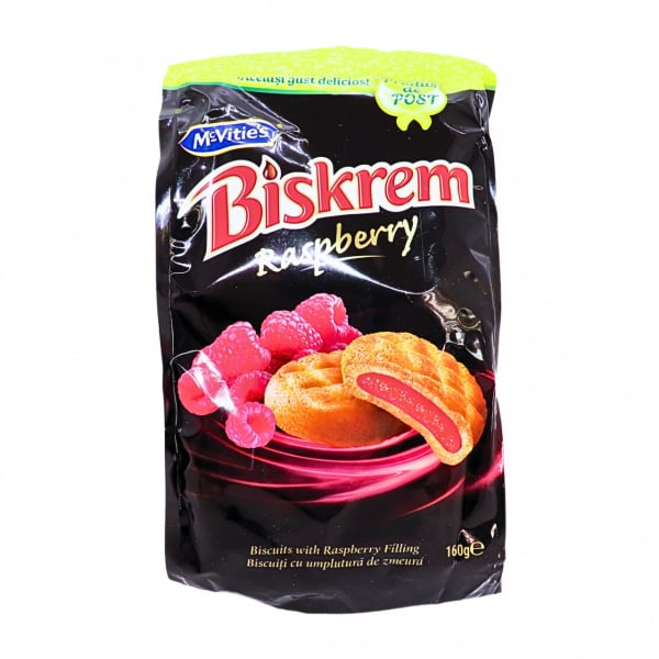 Biscuiti cu umplutura de zmeura Biskrem, 160 g