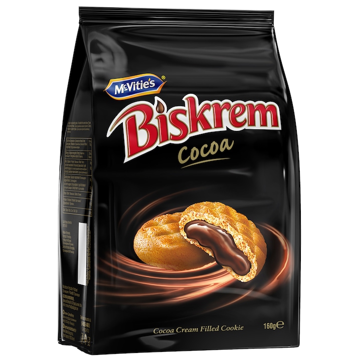 Biscuiti de cacao umpluti cu crema Biskrem, 160 g