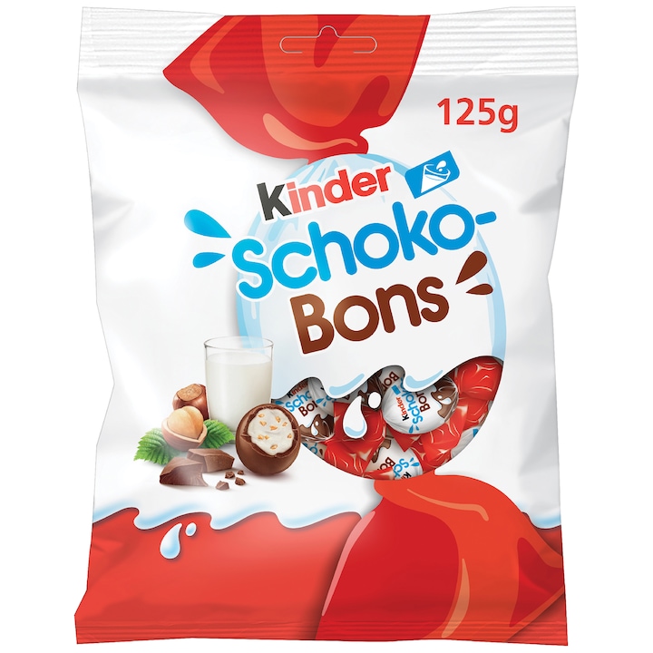 Bomboane de ciocolata cu lapte si bucati de alune Kinder Schokobons, 125g