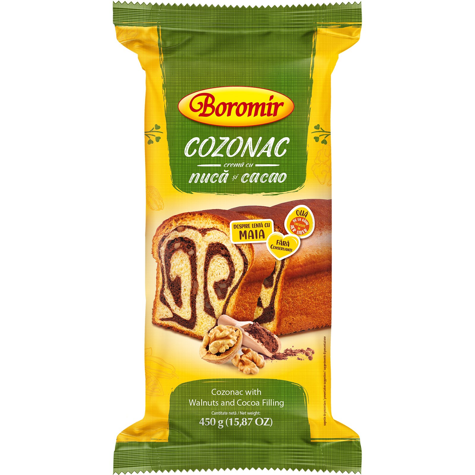 Cozonac cu crema de nuca si cacao Boromir, 400g