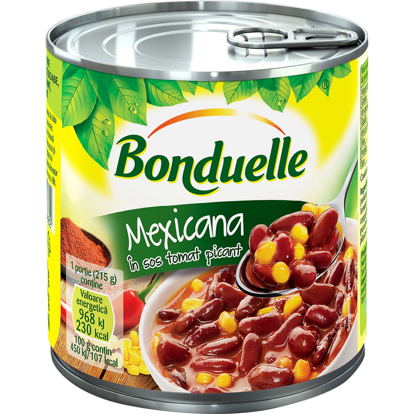 Fasole rosie boabe cu porumb dulce in sos tomat picant Mexicana Bonduelle, 430g