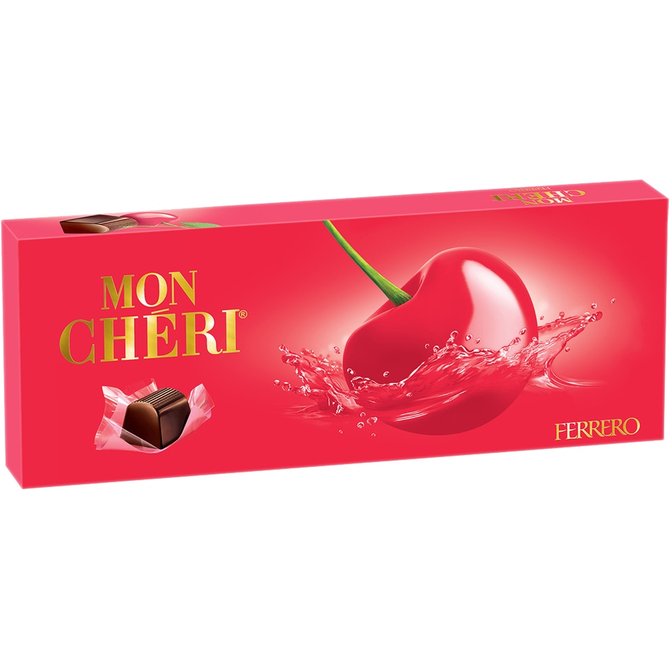 Praline de ciocolata cu cireasa intreaga in lichior Mon Cheri, 10 praline, 105g