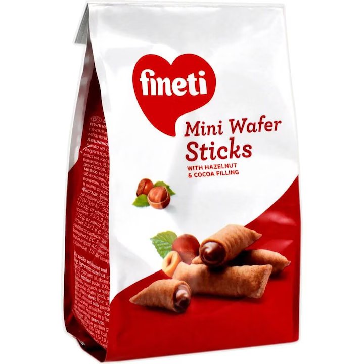 Napolitane cu Crema Fineti Wafer Sticks, 100 g, 10 Buc/Cutie, Aroma Alune de Padure